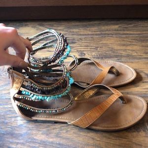 Strappy Beaded Ankle Sandals